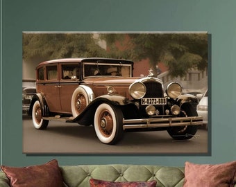 Impresión en lienzo de un Cadillac V-12: Decoración de garaje de coches clásicos 59i