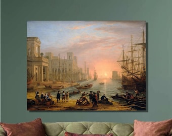 Claude Lorrain Seaport at Sunset Art Print: Baroque Canvas Panel1