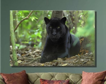 Svart panter canvastavla, djurliv stor katt poster