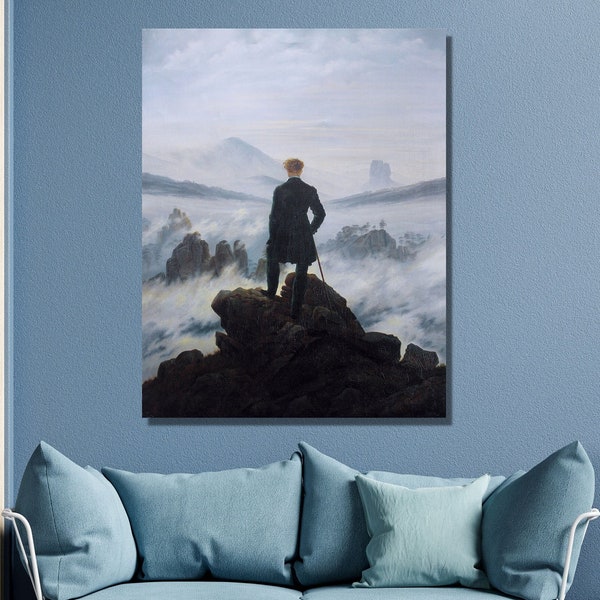 Stampa artistica di Caspar David Friedrich Viandante sopra il mare di nebbia, arte della parete su tela di Caspar David Friedrich, poster e pannello in tela, decorazione della parete di casa1