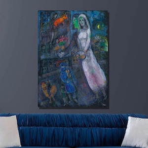 Marc Chagall The painter, the bride and her painting or Couple and violinist Art Print,Marc Chagall Canvas Wall art,Canvas Wall Decor 28