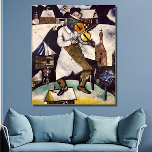 Marc Chagall Canvas Wall Art,Marc Chagall The Fiddler Art Print,Chagall Artwork,Expressionism Art,Canvas PosterPanel Home&Office Decor Gift1