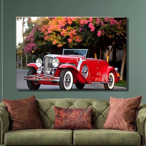 Red Duesenberg Model J Canvas Print: Vintage Car Wall Art54i