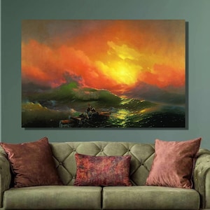 Ivan Aivazovsky Canvas Wall Art,Ivan Aivazovsky The Ninth Wave Art Print,Sailing Ship,Romanticism Art,Canvas Poster Panel,Home Wall Decor6