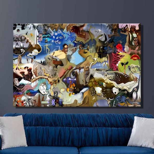 Salvador Dali Collage Kunstdruck,Surrealismus Kunst, Salvador Dalí Leinwand Wandkunst,Dali Poster,Wanddekor,Leinwandmalerei98i