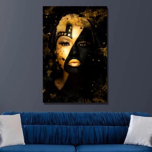 African Woman Gold Makeup Canvas Art: Modern Home Decor