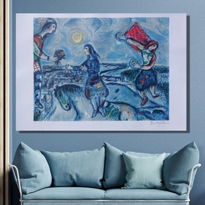 Marc Chagall Canvas Wall Art,Marc Chagall Lovers Over Paris Art Print,Expressionism Art,Chagall ArtworkCanvas Poster/Panel Home Wall Decor12