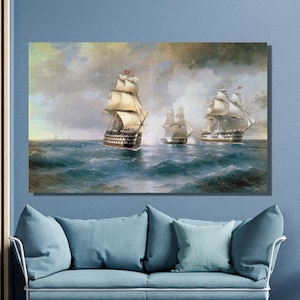 Ivan Aivazovsky Canvas Wall Art,Ivan Aivazovsky Naval Warfare  Art Print,Sailing Ship,Old Warship,Canvas Poster Panel,Home Wall Decor5