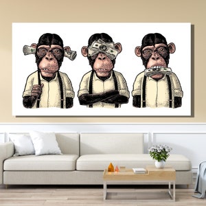 Three Wise Monkeys Canvas Art Print, Modern Wall Decor