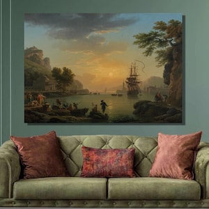 Claude Joseph Vernet Landscape at Sunset with Fishermen returning with their Catch Art Print,Vernet Canvas Wall Art,Canvas Poster,WallDecor4