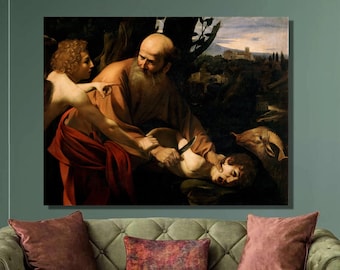 Caravaggio: Sacrifice of Isaac Canvas Art Print - Framed Panel Option4