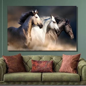 野生の馬のキャンバスプリント：特大動物ウォールアート65インチ