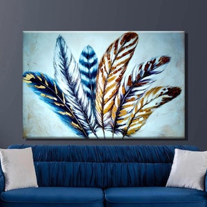 Canvas schilderij retro kleurrijke veren, moderne canvas kunst aan de muur, kleurrijke vogelveren print, abstracte veren canvas schilderij, muur Decor69i