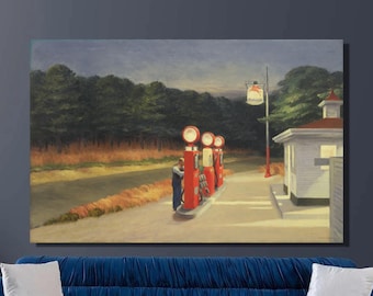 Canvaskunstdruk Edward Hopper Tankstation: muurdecoratie realisme