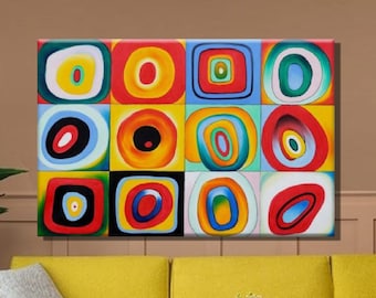 Kandinsky Squares With Concentric Circles Art Print, Abstract Expressionism Canvas