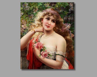 Émile Vernon Spring Girl Canvas Art Print, Vintage Illustration