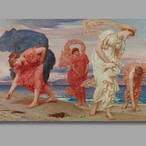 Greek Girls Picking up Pebbles by the Sea by Frederic Leighton, Canvas Wall Art,Leighton Canvas Painting,Canvas Poster & Panel, Wall Decor