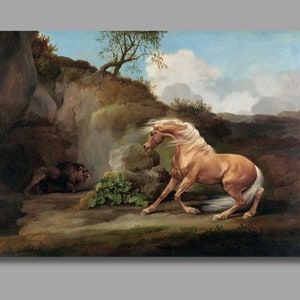 George Stubbs Horse Frightened by a Lion Art Print, George Stubbs  Canvas Wall Art,Modern art,Animal Canvas Print,Canvas Poster, Wall Decor3