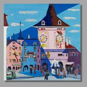 Ernst Ludwig Kirchner Bern with Belltower (1935) Art Print, Ludwig Kirchner Canvas Wall Art,Expressionism, Quality Canvas Print, Wall Decor1