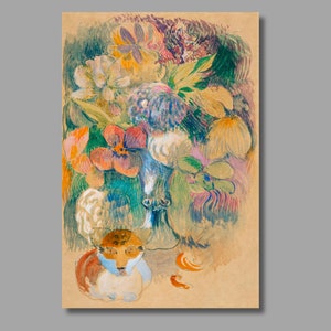 Paul Gauguin Still Life With Cat Art Print, Paul Gauguin Canvas Wall Art, Gauguin Artwork, Flowers Canvas Poster & Panel,Wall Decor2