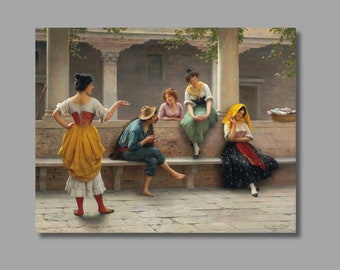 Eugene de Blaas Gossip Art Print, decoración de pared de lienzo vintage