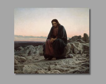 Christ in the Desert Canvas Wall Art, Kramskoi Painting
