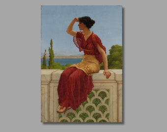 Lámina artística de John William Godward, La Señal, decoración de pared en lienzo