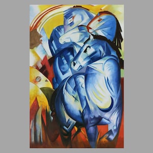 Impresión artística de La torre de los caballos azules de Franz Marc, impresión en lienzo, arte de pared en lienzo de caballos azules, obra de arte de Franz Marc, póster y panel en lienzo, decoración de pared 2