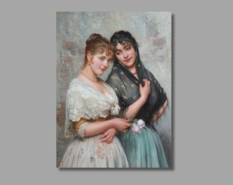 Lámina artística en lienzo «Dos mujeres venecianas» de Eugene de Blaas, decoración de pared