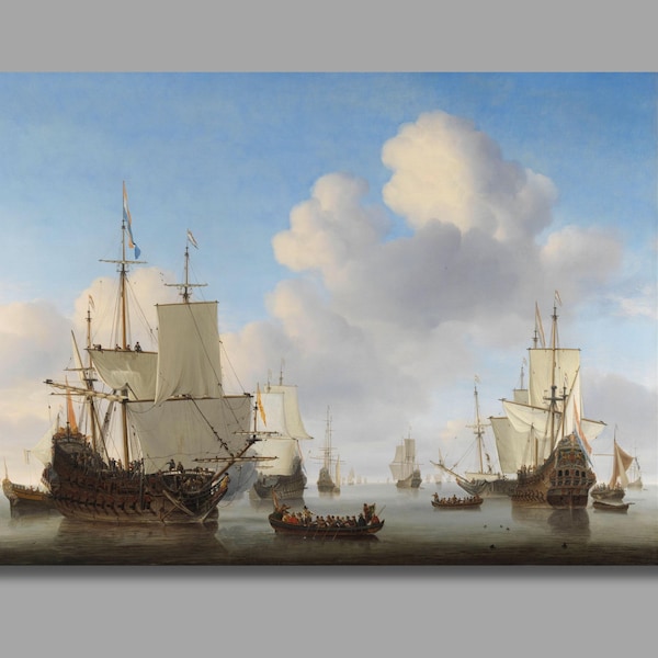 Dutch Ships in a Calm Sea by Willem van de Velde the Younger Canvas Art Print.