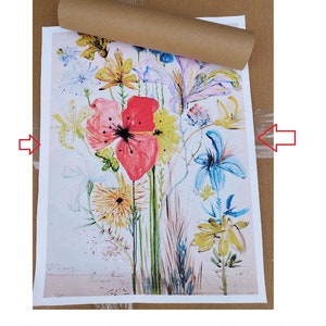 May include: A floral poster print featuring a vibrant bouquet of flowers in shades of red, yellow, blue, and white. The poster is made of canvas fabric with white edges. The word "POSTER" is printed at the top.