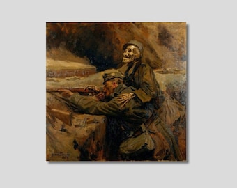 Hans Larwin Soldat und Tod, 1917 Art Print, Hans Larwin Canvas Wall Art, Canvas Print, Canvas Poster & Panel, Gothic Home Decor1