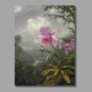 Martin Johnson Heade Hummingbird Perched on the Orchid Art Print, Martin Johnson Heade Canvas Wall Art,Canvas Print, Home Wall Decor3