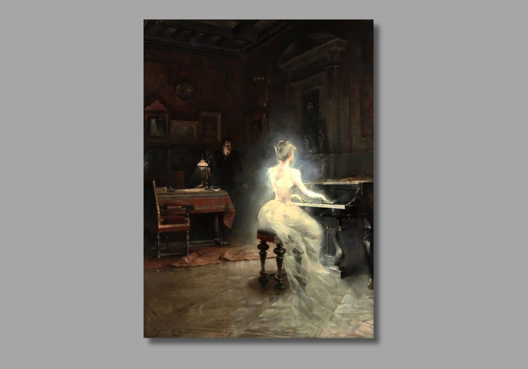 George Roux Spirit (1885) Canvas Wall Art, Woman at Piano - Etsy
