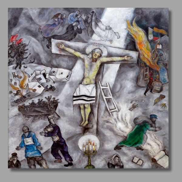 Marc Chagall White Crucifixion, 1938 Art Print, Marc Chagall Canvas Wall art,Chagall Modern Art,Canvas Poster & Panel,Home Wall Decor58