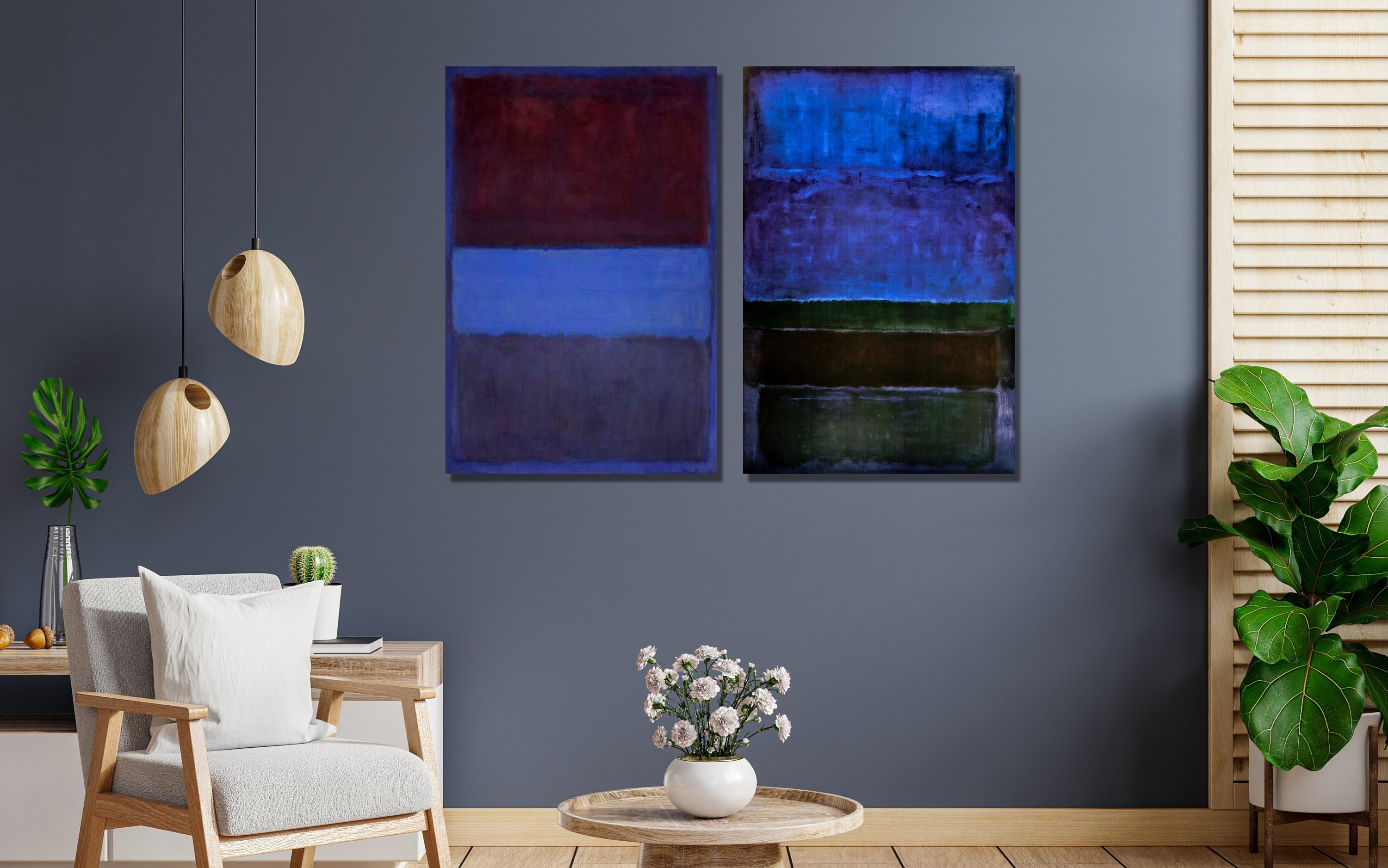 Mark Rothko Reproduction Mark Rothko Reproduction Art Set: Black & Blue Minimalist Canvas Panels ...