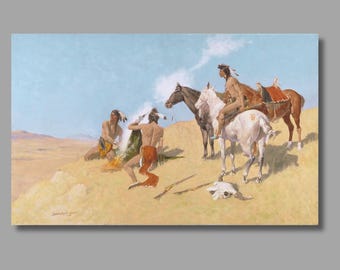 Frederic Remington 'The Smoke Signal' Canvas Art Print, Historical Western Painting