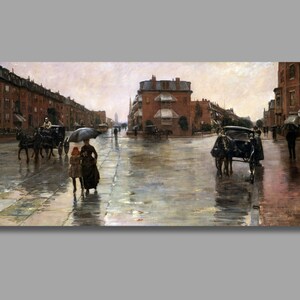 Childe Hassam Rainy Day, Boston (1885) Kunstdruck, Childe Hassam Wandkunst, Impressionismus Kunst, Leinwanddruck, Leinwand Poster, Wanddeko3