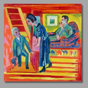 Ernst Ludwig Kirchner The Visit - Couple and Newcomer (1922) Art Print, Ludwig Kirchner Canvas Wall Art, Quality Canvas Print, Wall Decor9