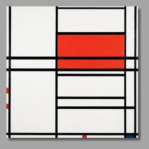 Piet Mondrian Composition No. 4 with red and blue Art Print, Piet Mondrian Artwork, Canvas Wall Art, Canvas Print , Canvas Home Decor12