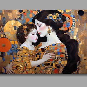 Gustav Klimt Style Mother And Child Canvas Wall Art, Gustav Klimt Poster,Trendy Wall Art,Gallery Wall Art,Mother&#39;s Day Gift,Woman Wall Decor