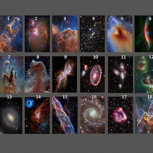May include: A collection of 18 images showcasing various celestial objects, including nebulae, galaxies, and star clusters. The images are numbered 1 through 18.