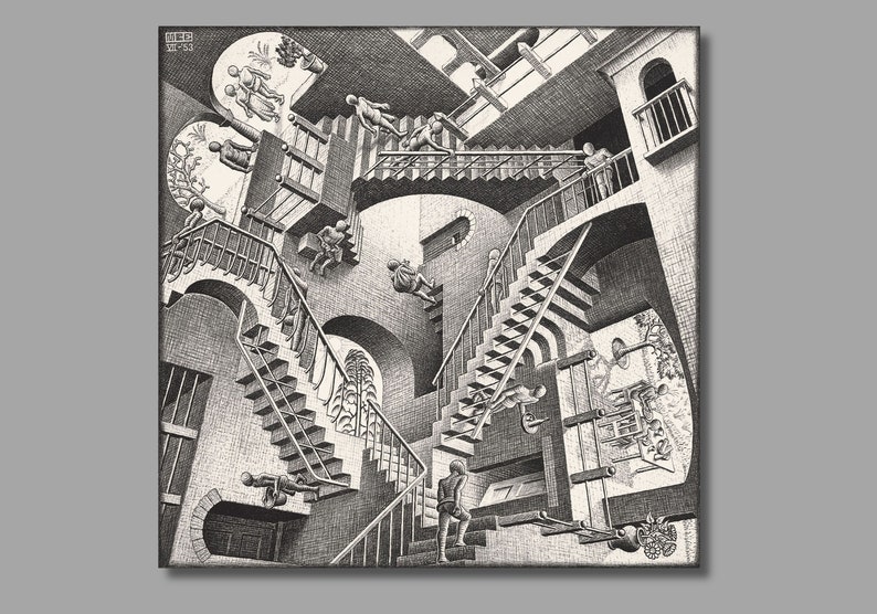 M.C. Escher Relativity Art Print,Surrealist Canvas Poster, Fantasy Print, Maurits Cornelis Escher Canvas Wall Art, Vintage Escher art5 image 1