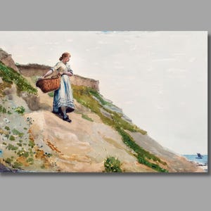 Winslow Homer Girl Carrying a Basket Art Print, Winslow Homer Canvas Wall Art Design,Farmer Painting, Canvas Print, Wall Decor9