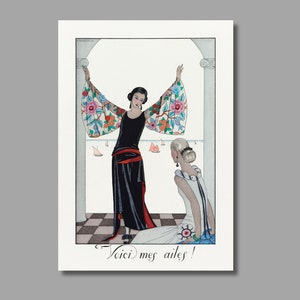 George Barbier Voici mes ailes! (1923) Art Print, George Barbier Canvas Wall Art, Vintage Fashion illustration, Canvas Print, Wall Decor1