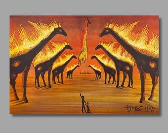 希少品　サルバドールダリ　燃えるキリン　パラストーン　Salvador Dalí サルバドール・ダリ作「燃えるキリンと電話」高品質プリント - Frame