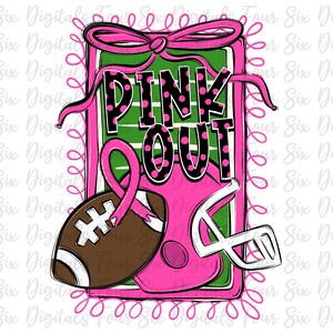 Pink Out Football PNG, Breast Cancer Awareness Design, Coquette Game Day, We Wear Pink, Tackle Cancer, Cheer Bow Digital Download