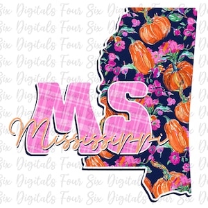 Mississippi Floral Pumpkin png, State of Mississippi, Preppy Floral Pumpkin, Fall Autumn Mississippi, USA State, MS png