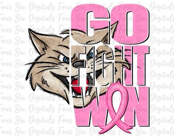 Go Fight Win Wildcats png, Breast Cancer Awareness, Wildcats Mascot, Pink Out, DTF, Sublimation, Wildcat Pride Pink Out Mascot, Pink Ribbon