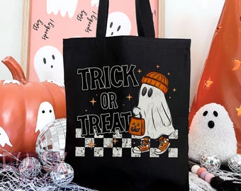 Trick or Treat PNG, Halloween Ghost Digital Download, Cute Ghost Clipart, Orange Sneaker Ghost, Retro Checkered DTF Design
